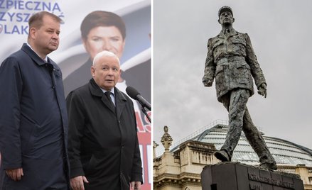 Jarosław Kaczyński i pomnik Charlesa de Gaulle'a w Paryżu