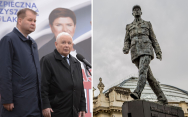 Jarosław Kaczyński i pomnik Charlesa de Gaulle'a w Paryżu