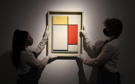 „Kompozycja: nr II z kolorem żółtym, czerwonym i niebieskim" Pieta Mondriana