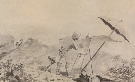 Jacek Malczewski przy sztaludze podczas wyprawy do Anatolii
