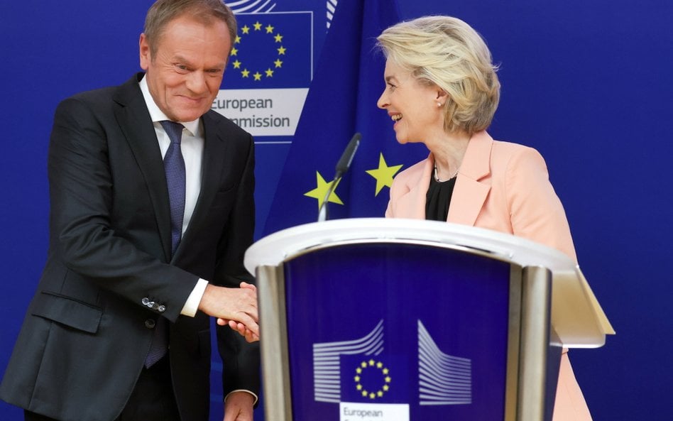 Przewodnicząca Komisji Europejskiej Ursula von der Leyen i premier Donald Tusk