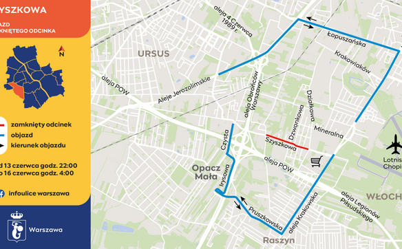 Mapa objazdów w rejonie ul. Szyszkowej
