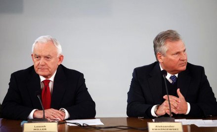 Szef SLD Leszek Miller i były prezydent Aleksander Kwaśniewski