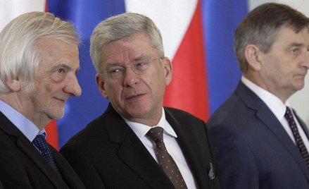 Szef klubu PiS Ryszard Terlecki, marszałek Senatu Stanisław Karczewski i marszałek Sejmu Marek Kuchc
