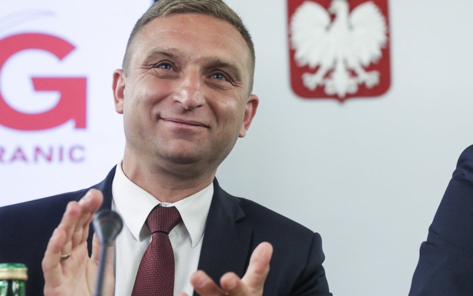 Lider Ruchu Obrony Granic Robert Bąkiewicz na posiedzeniu Parlamentarnego Zespołu Ruch Obrony Granic