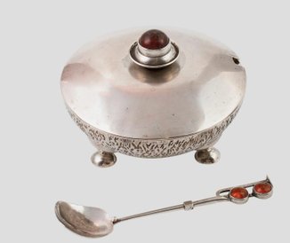 Srebrna cukiernica z lat 60., wyrób spółdzielni ORNO.