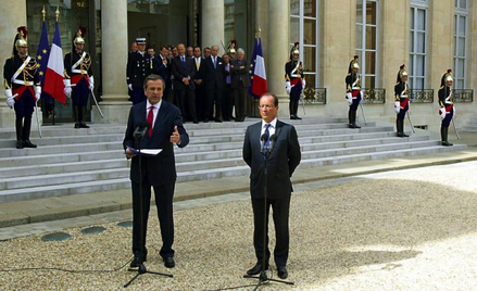 Premier Grecji Antonis Samaras i prezydent Francji Francois Hollande