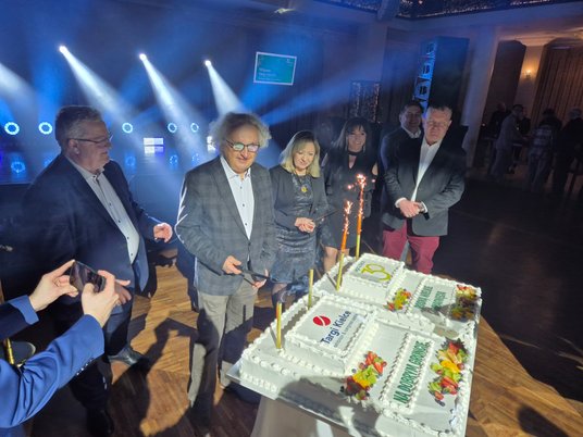 Prezes Targów Kielce Andrzej Mochoń oraz minister rolnictwa Czesław Siekierski na jubileuszowym bank