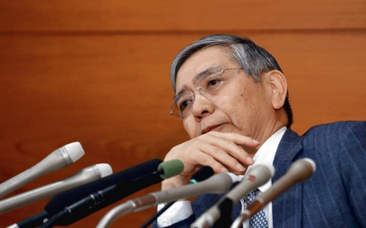 Haruhiko Kuroda, od 2013 r. prezes Banku Japonii. Coraz trudniej mu stymulować gospodarkę, a rynek n