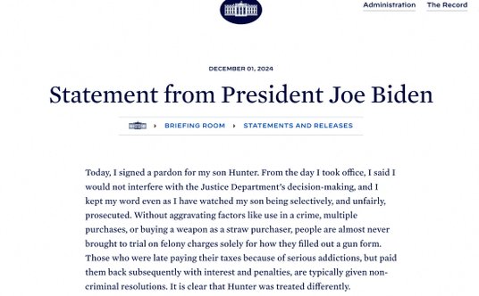 Oświadczenie Białego Domu o ułaskawieniu Huntera Bidena