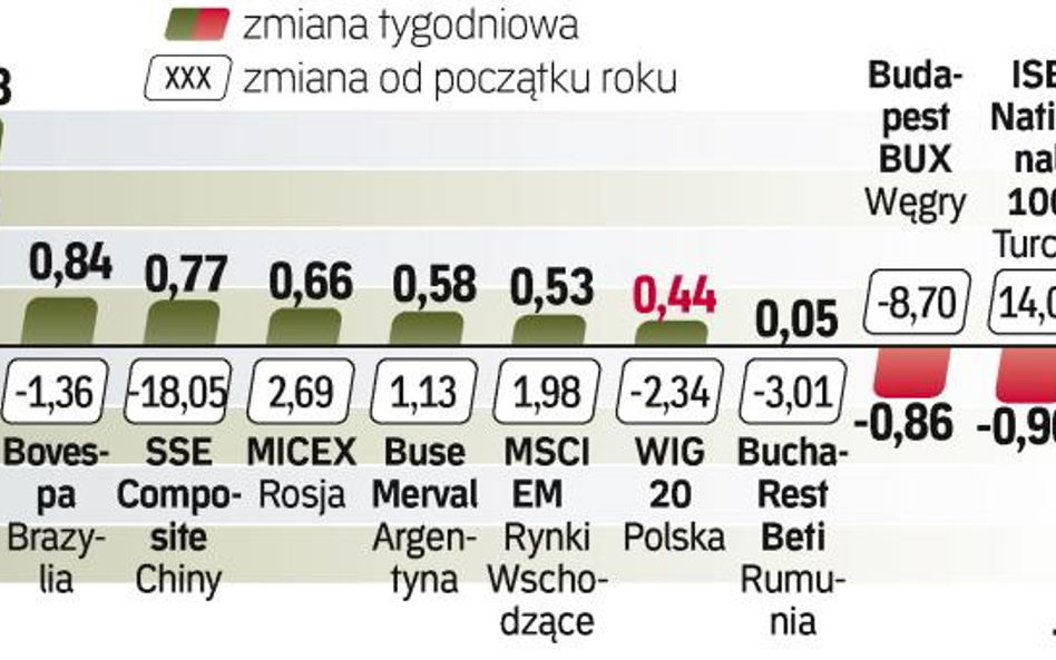 Tygodniowe zmiany wskaźników giełdowych. Outsiderem minionego tygodnia była giełda w Pradze. W Warsz