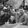 Jarosław Kaczyński na kijowskim Majdanie, w obecności Ołeha Tiahnyboka (z lewej) i Witalija Kliczki,