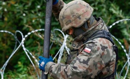 Polscy żołnierze stawiają zasieki na granicy z Białorusią
