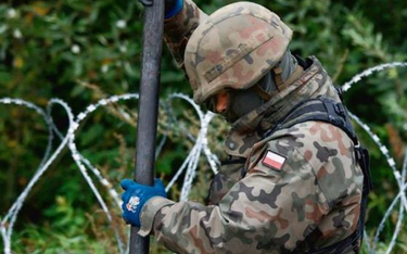 Polscy żołnierze stawiają zasieki na granicy z Białorusią