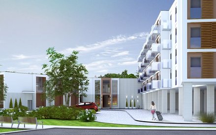 Widok na podjazd i wejscie - Aparthotel "Termy Uniejów"