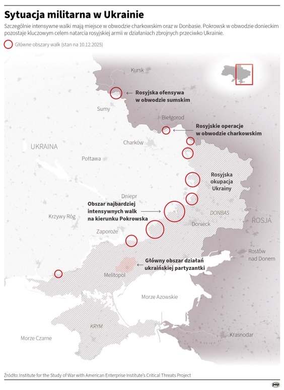 Jak wygląda sytuacja militarna na Ukrainie? (MAPA, stan na 10 grudnia)