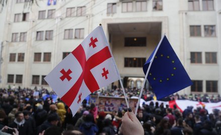 Tłum przeciwników ustawy przed gruzińskim parlamentem