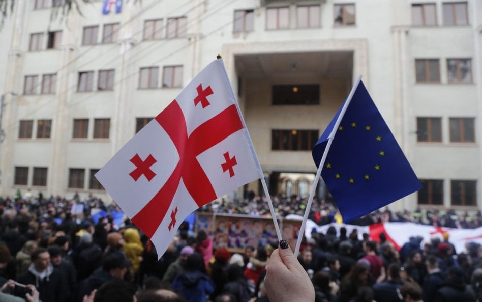 Tłum przeciwników ustawy przed gruzińskim parlamentem