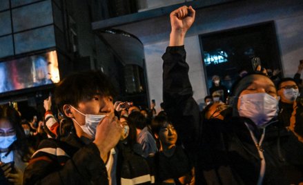 Uczestnicy protestu w Szanghaju