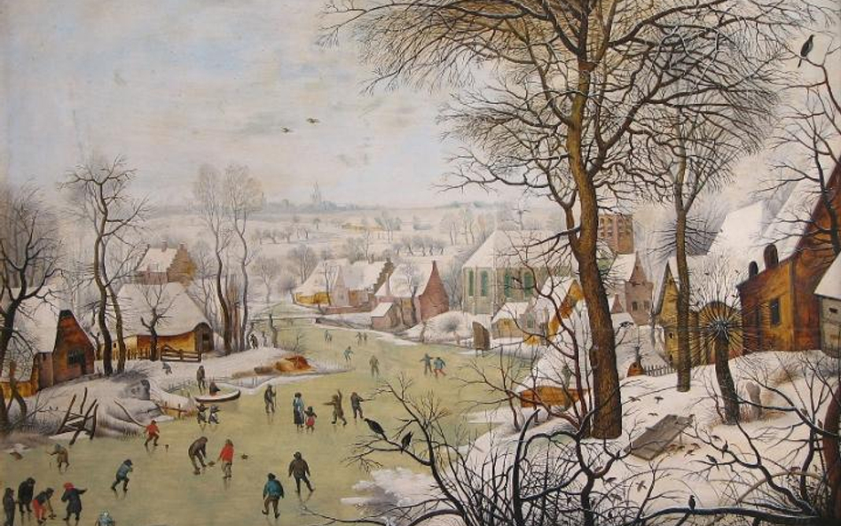 Pieter Brueghel Młodszy. Pejzaż zimowy z łyżwiarzami i pułapką na ptaki olej na płótnie, 38,6 x 56,3