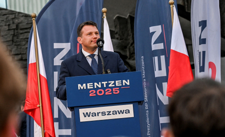 Wybory prezydenckie. Kandydat Konfederacji Sławomir Mentzen na wiecu w Warszawie