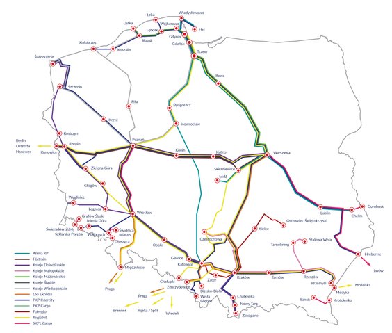 Trasy dla których UTK wydał decyzje o otwartym dostępie, stan na czerwiec 2025 r.