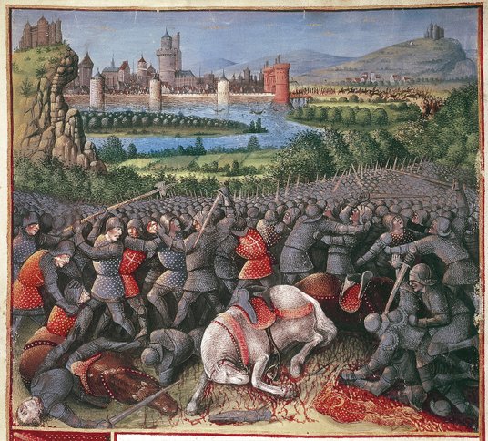 „Bitwa podczas krucjaty ludowej” – dzieło Sebastiana Marmoreta, francuskiego artysty, pochodzące z X