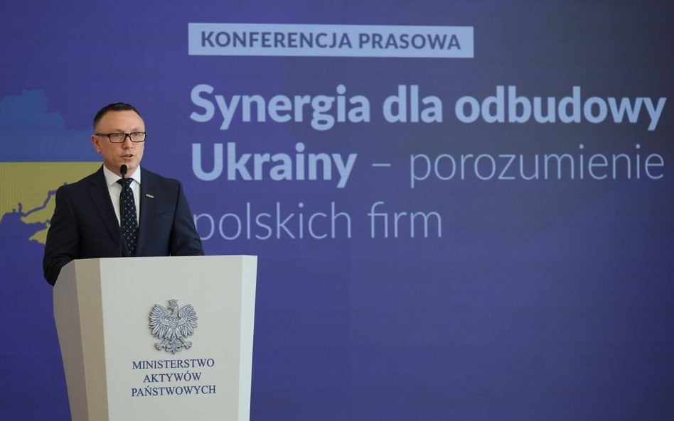 Prezes zarządu Budimex S.A. Artur Popko podczas konferencji prasowej „Synergia dla odbudowy Ukrainy 
