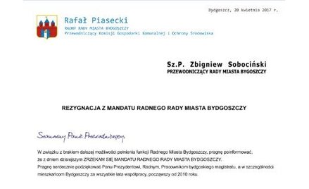 Bydgoszcz: Rafał Piasecki zrzekł się mandatu radnego