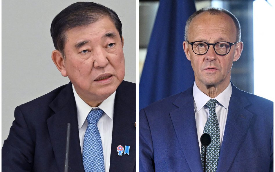Japoński premier Shigeru Ishiba (z lewej) i niemiecki kanclerz Friedrich Merz.