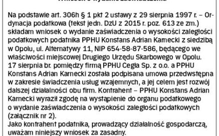 WZÓR wniosku o wydanie zaświadczenia