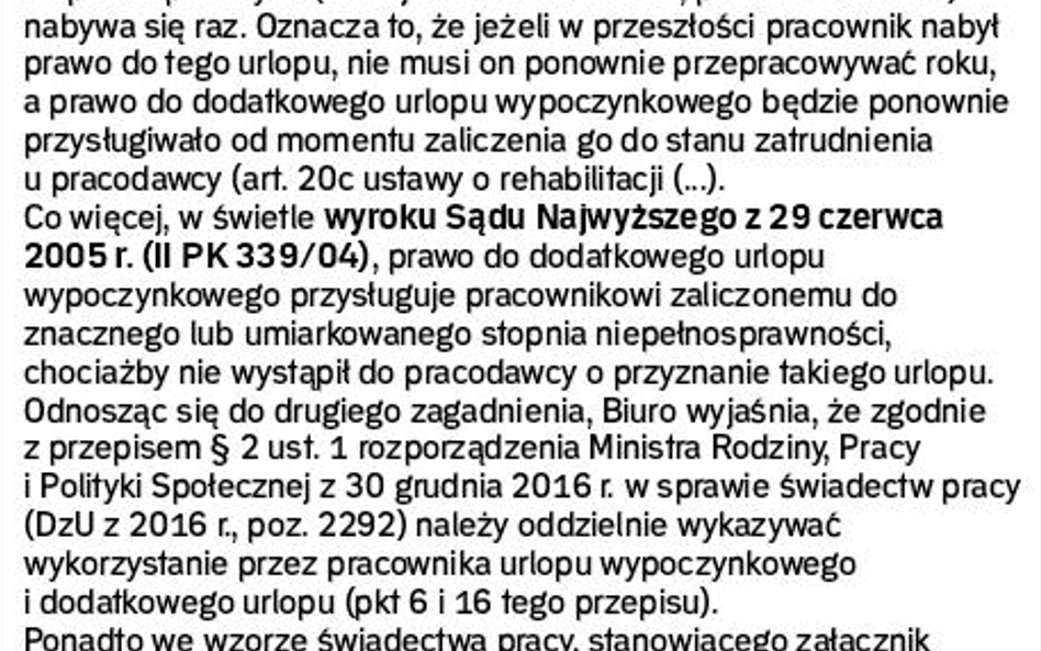 Pismo: Odpowiedź BON z 25 maja 2017 r. (BON-I.52313. 51.2017.AK) w sprawie dodatkowego urlopu