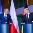 Premier Donald Tusk i kanclerz Olaf Scholz podczas konferencji prasowej, po spotkaniu w Berlinie