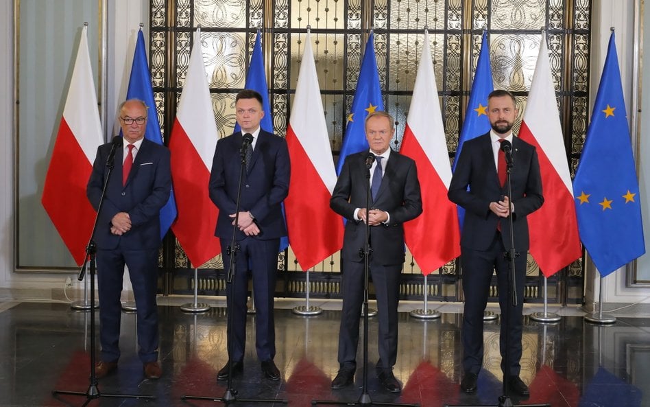 Włodzimierz Czarzasty, Szymon Hołownia, Donald Tusk i Władysław Kosiniak-Kamysz