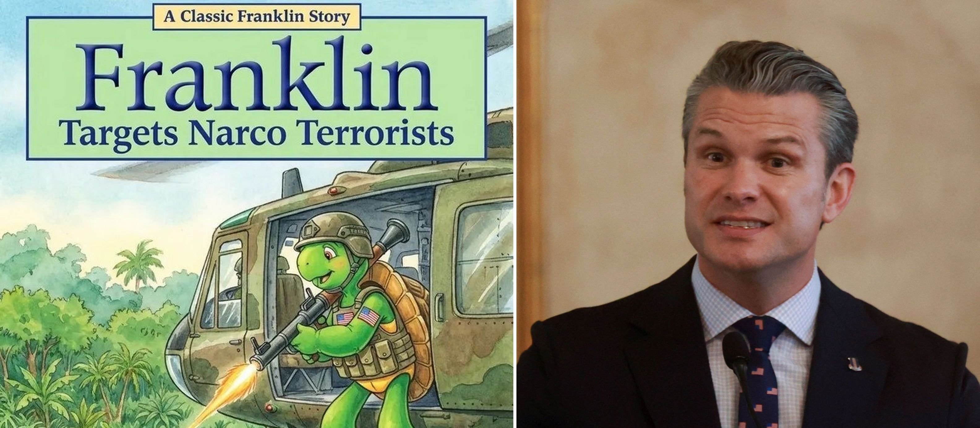 Żółw Franklin topi narkoterrorystów. Pete Hegseth wykorzystał bohatera serii dla dzieci