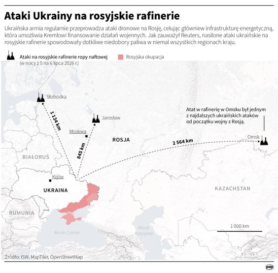 Ataki ukraińskich dronów na rosyjskie rafinerie