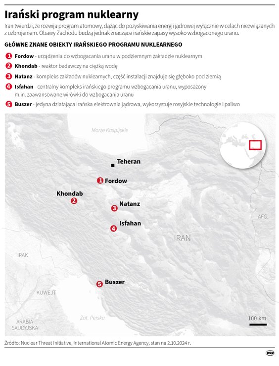 Obiekty związane z irańskim programem nuklearnym (MAPA)