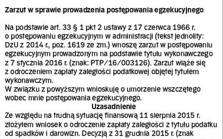 Wzór zarzutu w postępowaniu egzekucyjnym