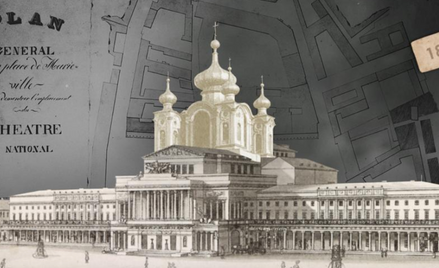 Wizualizacja projektu przebudowy Teatru Wielkiego na cerkiew w 1832 r.