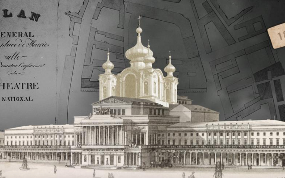 Wizualizacja projektu przebudowy Teatru Wielkiego na cerkiew w 1832 r.