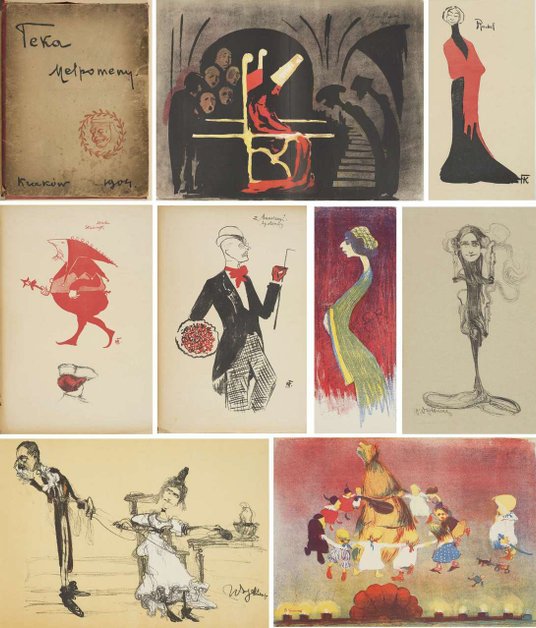 Litografie z „Teki Melpomeny” zdobią „Jamę Michalikową”. Fot. Desa Kraków