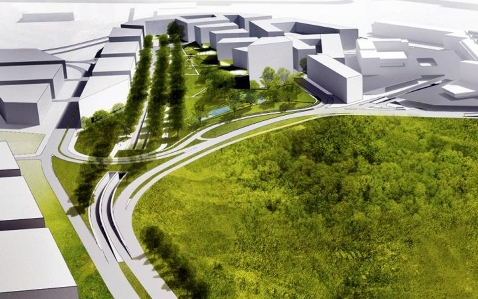 I nagroda. Park Chopina na przedłużeniu ul. Żwirki i Wigury w otoczeniu lasu biurowców (jems archiTE