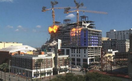 Efektowne ale tylko połowicznie udane wysadzenie żurawi w Nowym Orleanie