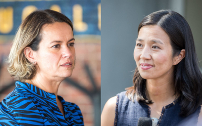 Annissa Essaibi George (z lewej) i Michelle Wu (z prawej) mają doświadczenie pracy w radzie miasta.