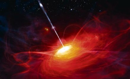 Galaktyka z gigantyczną czarną dziurą w centrum powstała u zarania dziejów wszechświata. Tak wyobraż