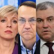 Rzeczniczka MSZ Rosji Maria Zacharowa, europoseł Radosław Sikorski i przewodniczący Dumy Wiaczesław 