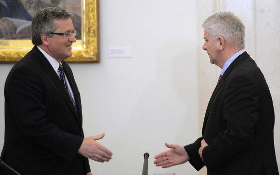 Prezydent Bronisław Komorowski i prezes NBP Marek Belka