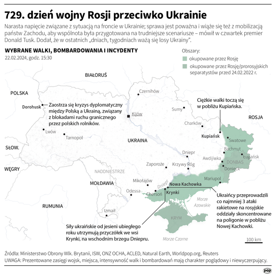 Tak wyglądała sytuacja na froncie na Ukrainie w 729. dniu wojny