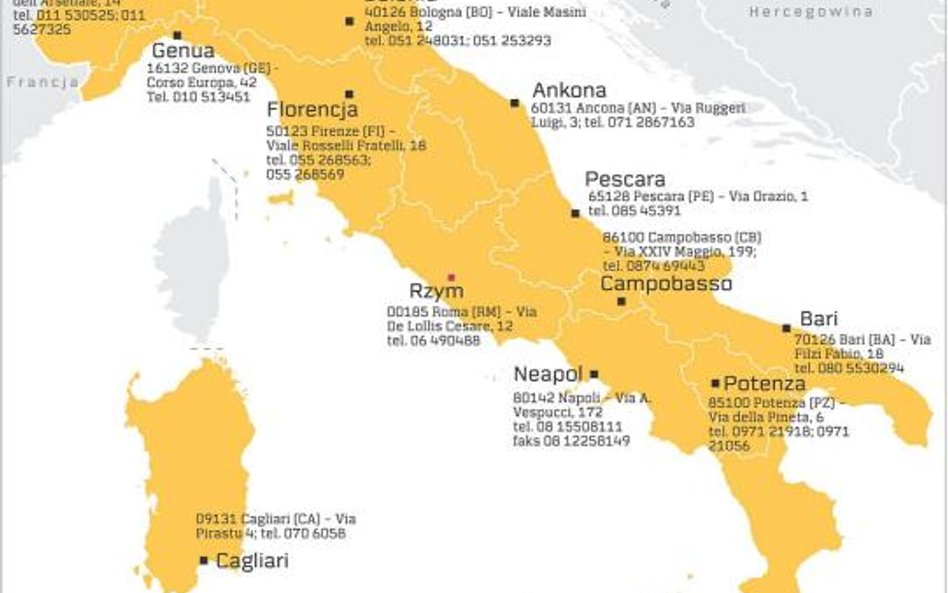Adresy do niektórych regionalnych oddziałów włoskiej inspekcji pracy