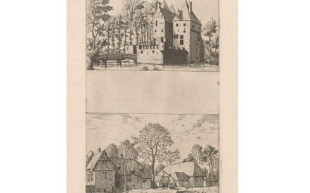 Joannes i Lucas van Doetecum według Pietera Bruegla Starszego „Zamek ze zwodzonym mostem; Gospodarst